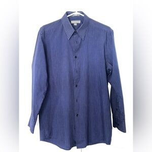 Men's 15 1/2 34-35 Protocol Pinstripe Dress Shirt Button down Easy care Blue